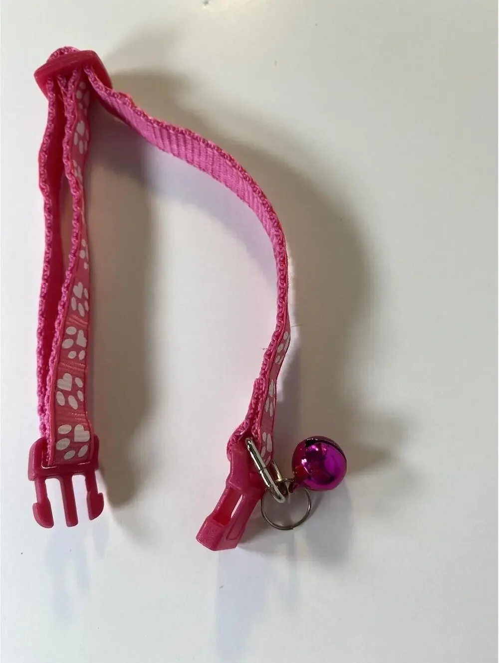Pink Adjustable Pet Collar for Small Dogs & Cats with Cute Paws, New with Jingle